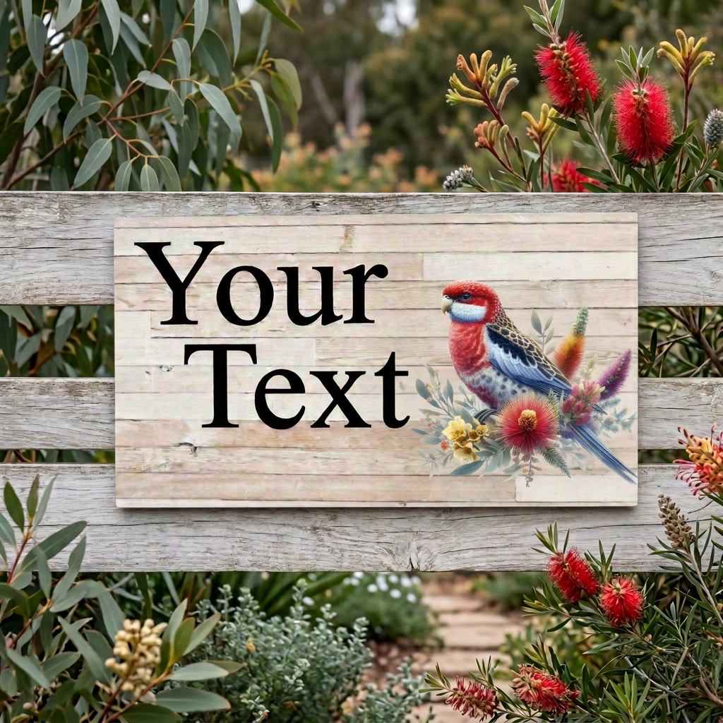 Your preferred rosella sign in the native garden fence setting