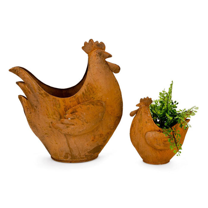 Chicken Hen Planter Pot Plant Rustic Set of 2 - The Renmy Store Homewares & Gifts 