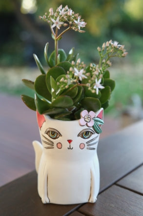 Cat Kitty White Pot Plant or Pen Holder - The Renmy Store