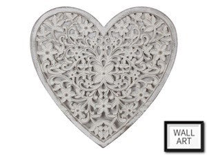 Heart Carved Wood Wall Art Decor Filigree Flower - The Renmy Store
