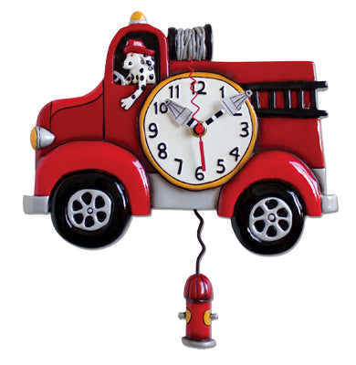 Clock Wall Fire Truck Red with Dog Funky Retro