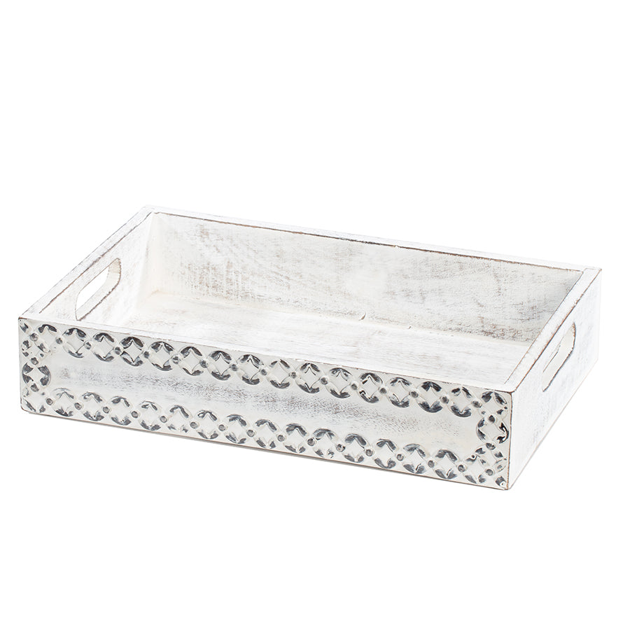 Tray Handcrafted Wooden White Wash - The Renmy Store