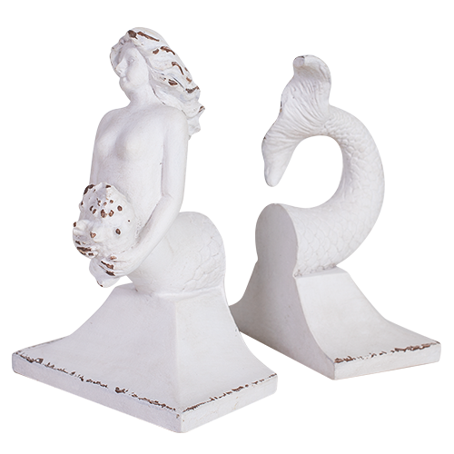 Mermaid White Wash Book Ends Library Office