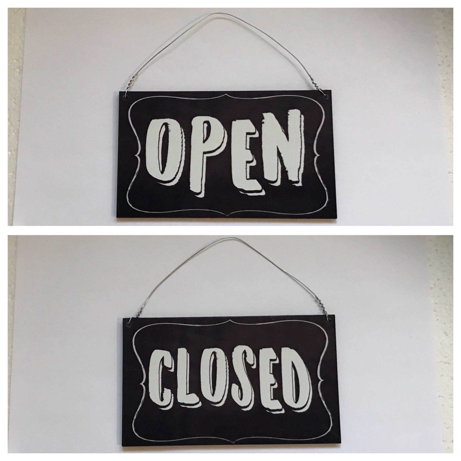 Open Closed Hanging Black Sign