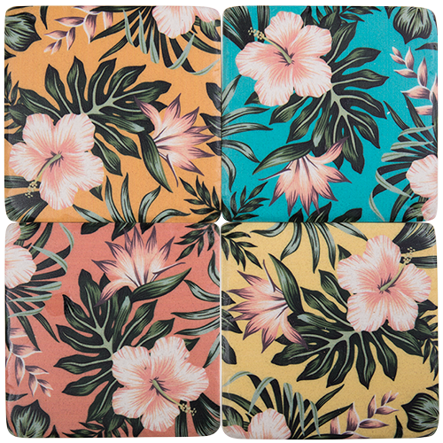 Tropical Hibiscus Flower Coaster Set of 4