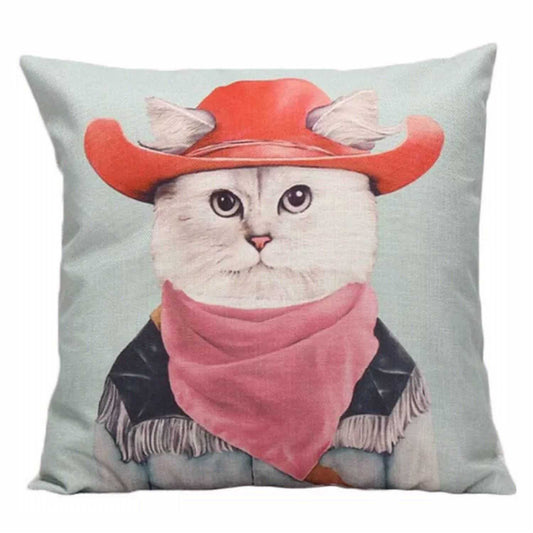Cushion Pillow Cat Country Farm Cow Boy Hat