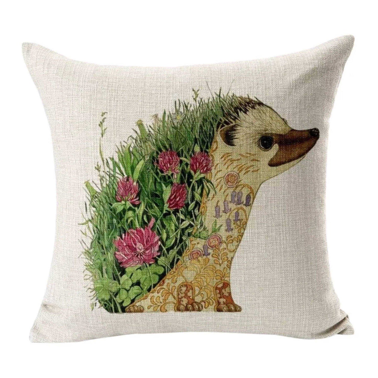 Cushion Pillow Cute Hedgehog with Pink Flowers