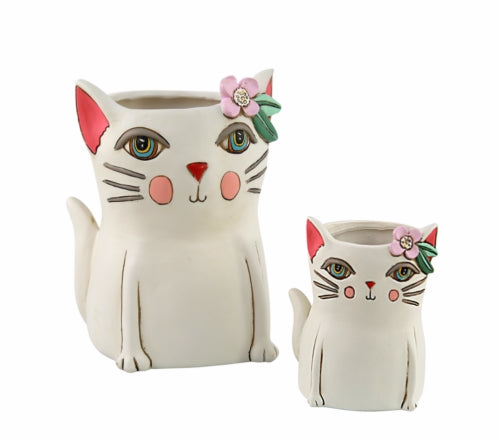 Cat Kitty White Pot Planter Plant Large - The Renmy Store Homewares & Gifts 