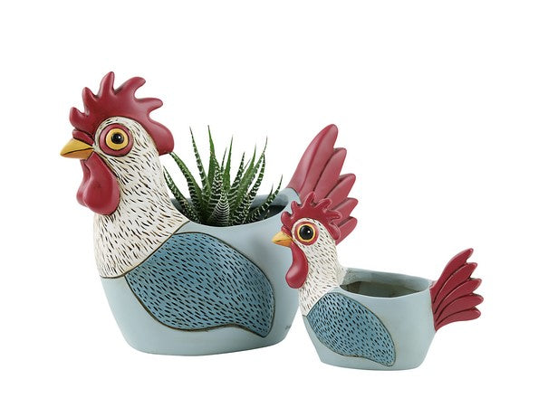 Rooster Blue Pot Planter Plant Large - The Renmy Store Homewares & Gifts 