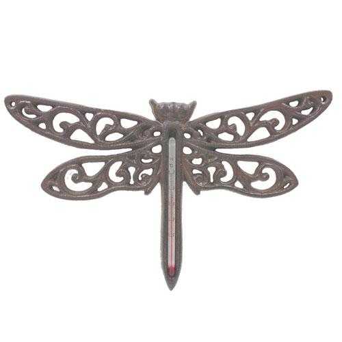 Dragonfly Cast Iron Metal Thermometer Weather Temperature