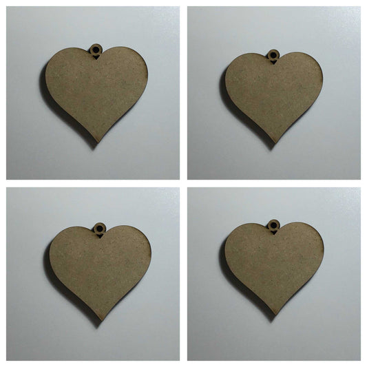 Hanging Heart x 4 Raw Hearts Timber MDF