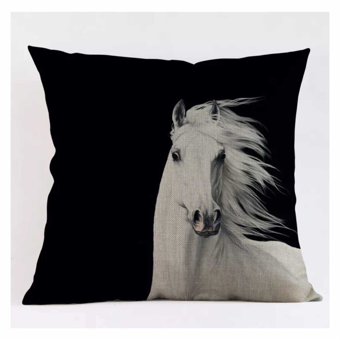Cushion Pillow White Horse Black Background