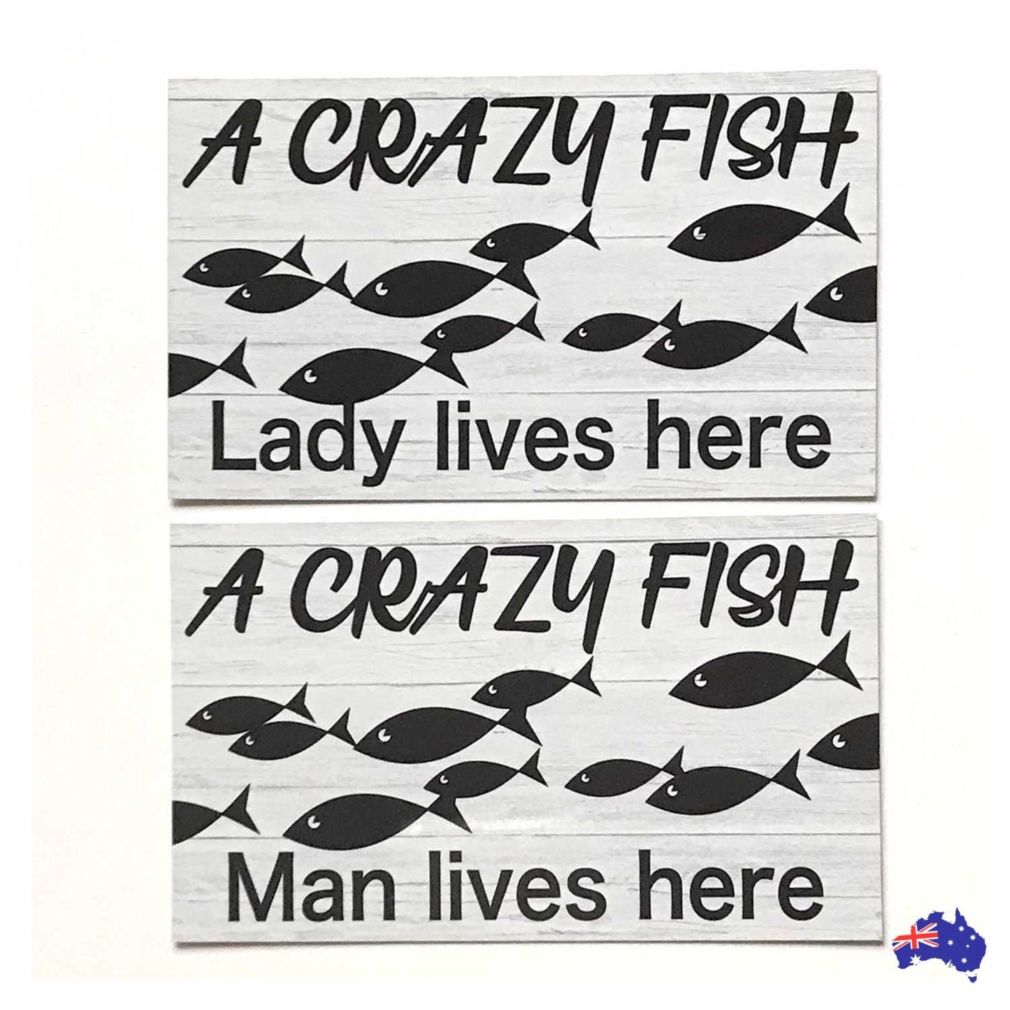 Crazy Fish Lady or Man Live Here Sign - The Renmy Store Homewares & Gifts 