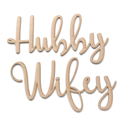 Wifey & Hubby Wife Husband Word Wall Quote Art DIY Raw MDF Timber Love Wedding - The Renmy Store Homewares & Gifts 