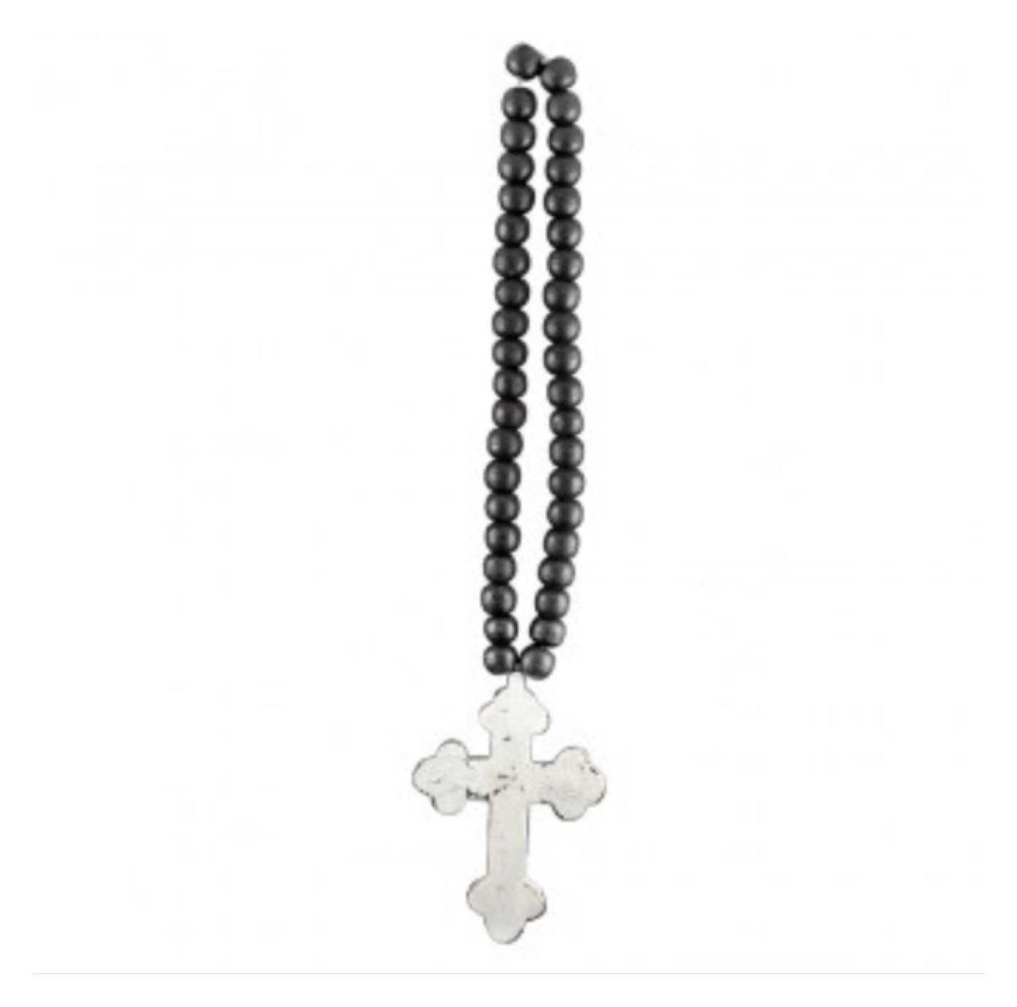 Cross with Beads Wooden Hanging White Wash
