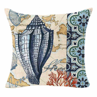 Cushion Pillow Blue Shell Beach House A - The Renmy Store Homewares & Gifts 