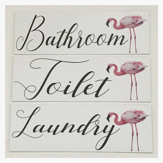 Pink Flamingo Toilet Laundry Bathroom Door Sign