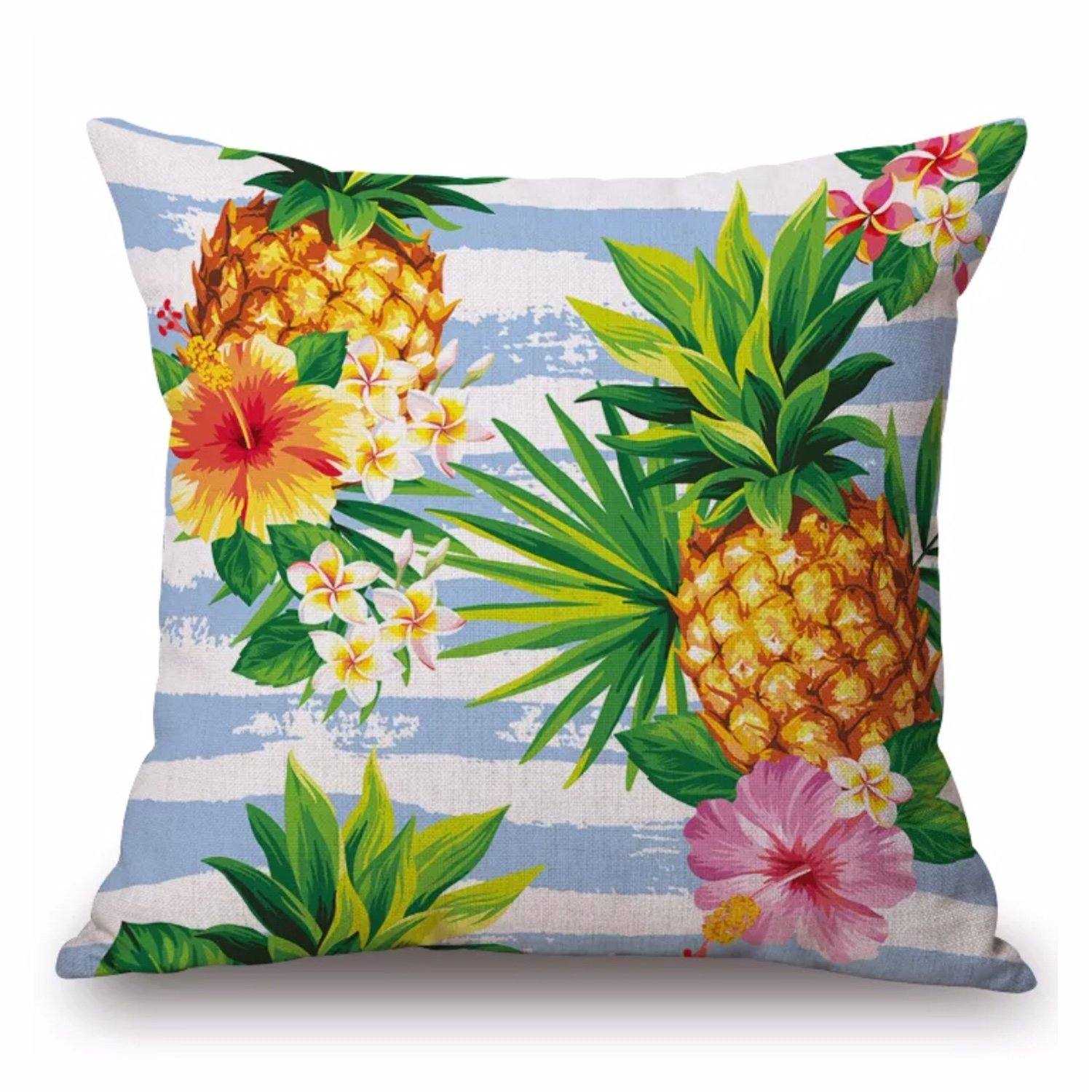 Cushion Pillow Pineapple Tropical Plants Blue Stripe