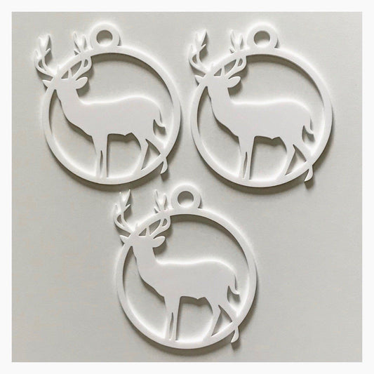 Stag Deer Decoration Hanging Set Of 3 White  Acrylic Country Decor Garden