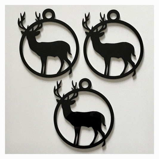 Stag Deer Decoration Hanging Set Of 3 Black  Acrylic Country Decor Garden