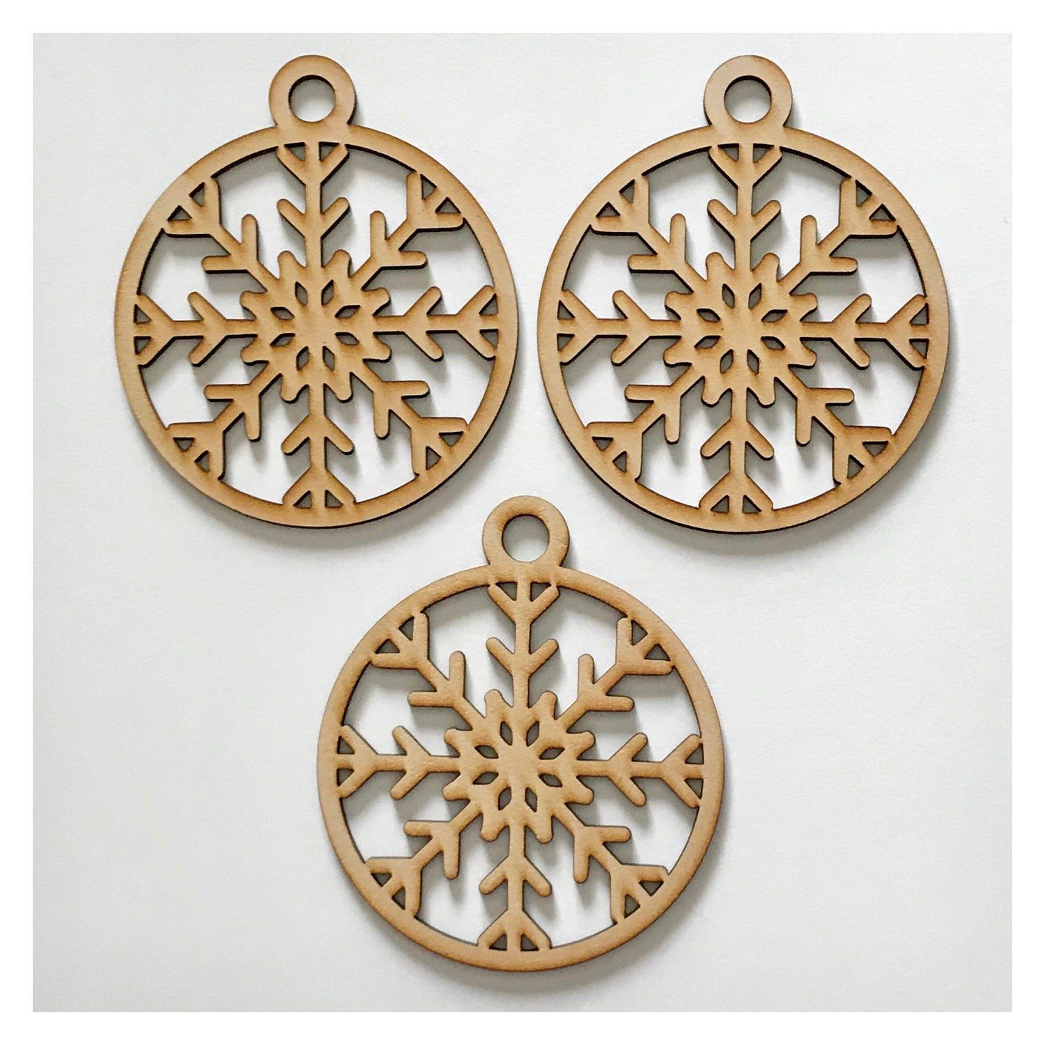 Snowflake Star Christmas Hanging Decoration Set of 3 Plain DIY Raw MDF Timber - Design 2
