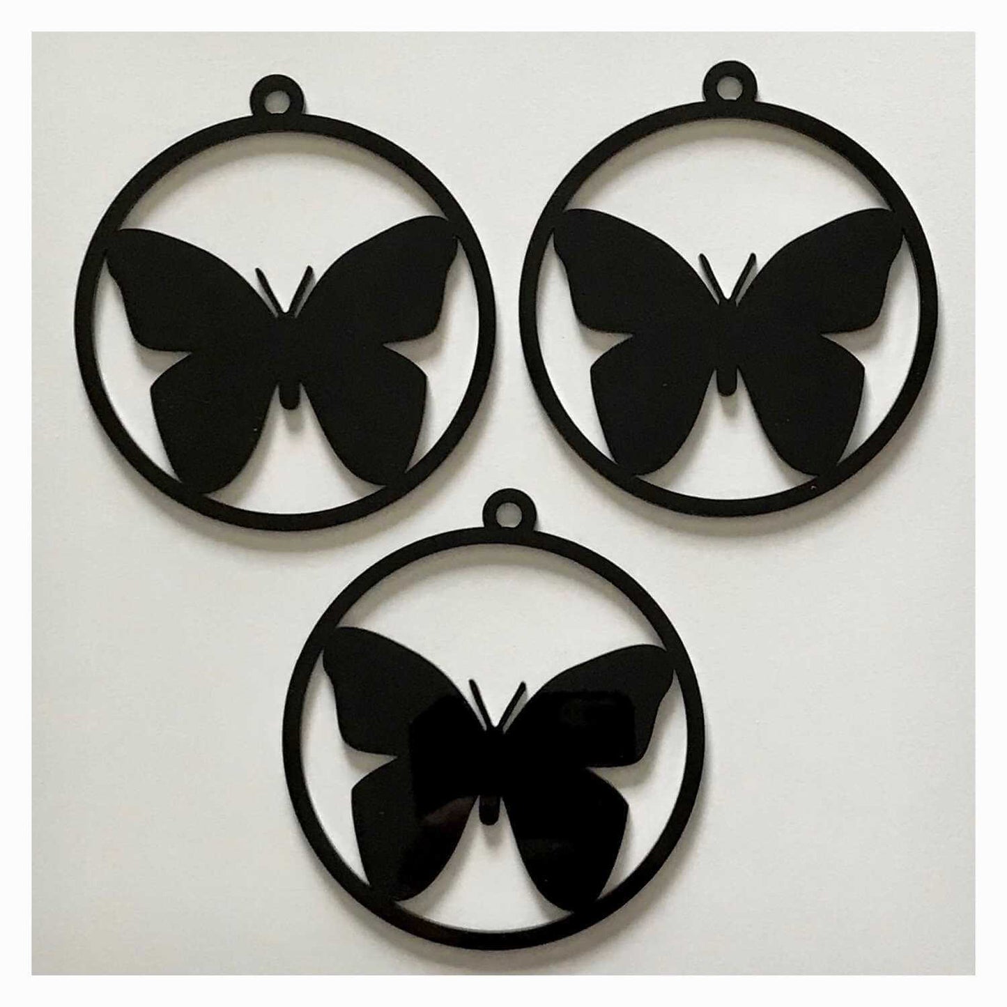 Butterfly Decoration Hanging Set Of 3 Black Plastic Acrylic Country Decor Garden