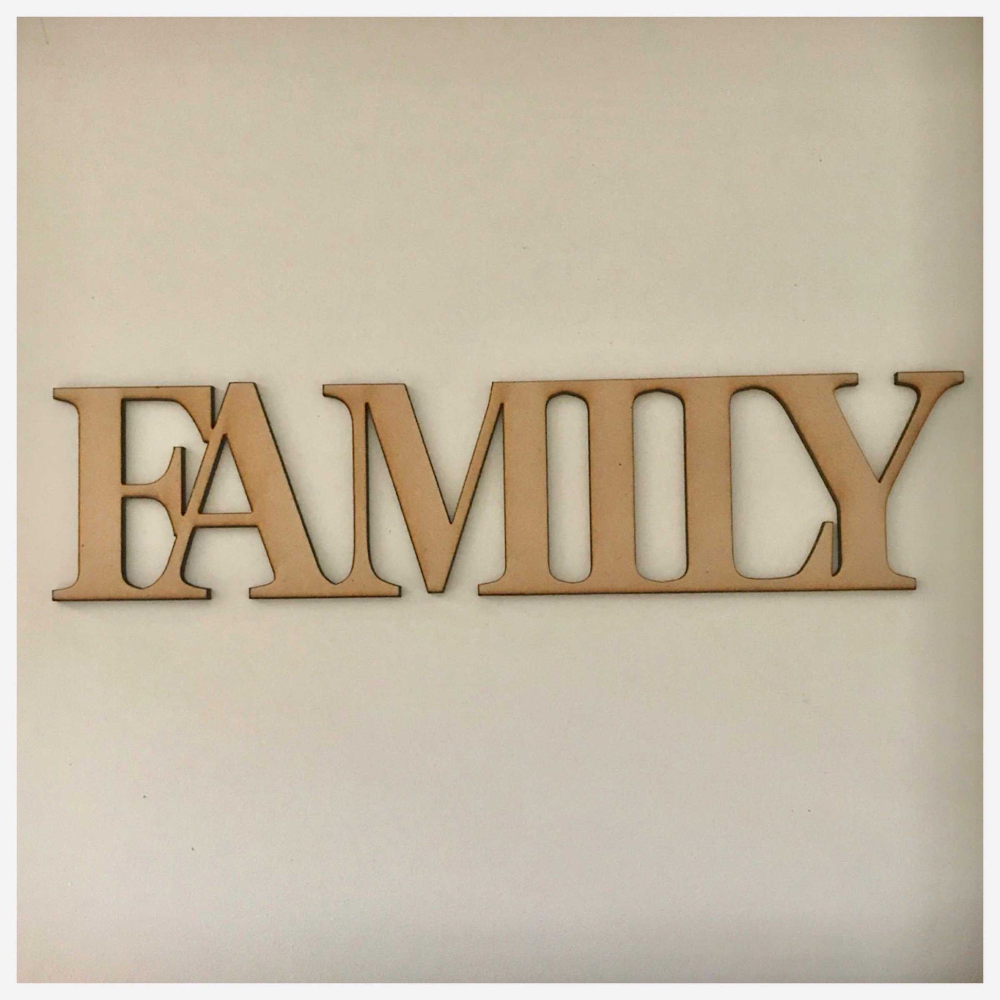 Family MDF Shape Word Raw Wooden Wall Art