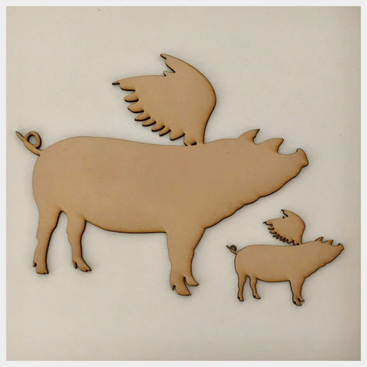 Pig Set of 2 Flying Pigs MDF Shape DIY Raw Cut Out Art Craft Decor