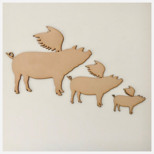 Pig Set of 3 Flying Pigs MDF Shape DIY Raw Cut Out Art Craft Decor