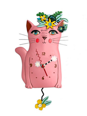 Clock Wall Cat Pretty Kitty Pink Funky Retro - The Renmy Store Homewares & Gifts 