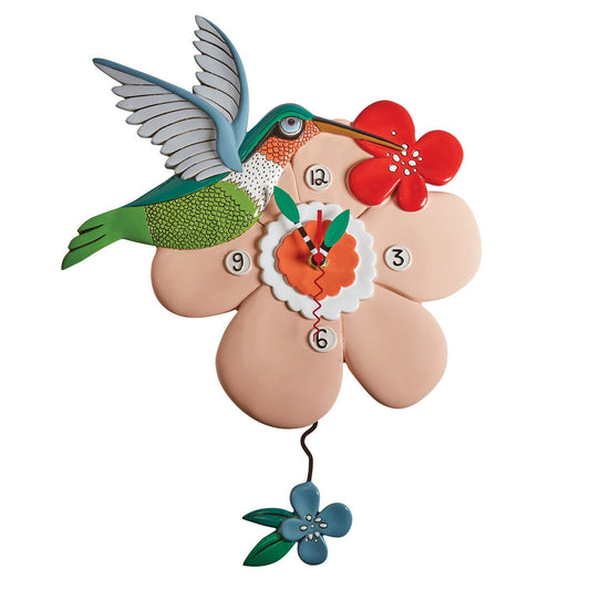 Clock Wall Bird Hummingbird Flower Funky Retro - The Renmy Store Homewares & Gifts 