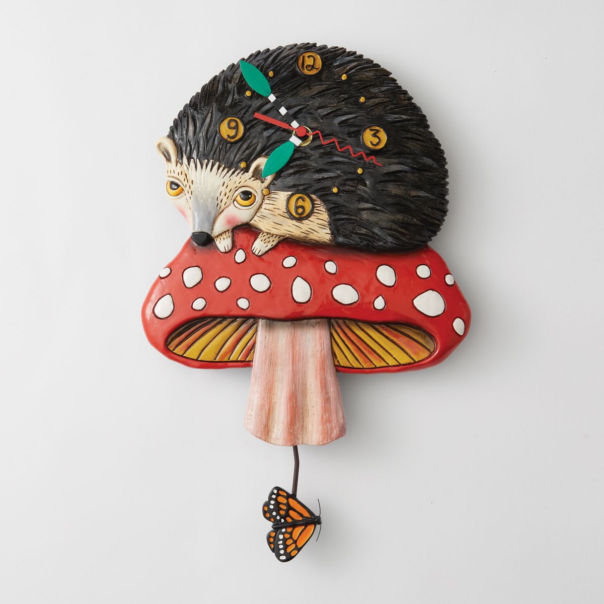 Clock Hedgehog Hank Mushroom Wall Funky Retro - The Renmy Store Homewares & Gifts 
