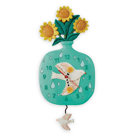 Clock Peace Sunshine Sunflower Bird Wall Funky Retro - The Renmy Store Homewares & Gifts 