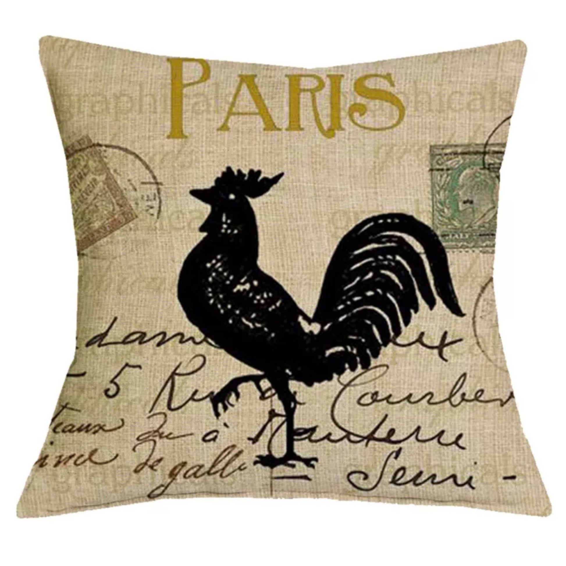 Cushion Pillow Paris Black Rooster