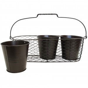 Three Pot Planter Herbs Rustic Dark - The Renmy Store Homewares & Gifts 