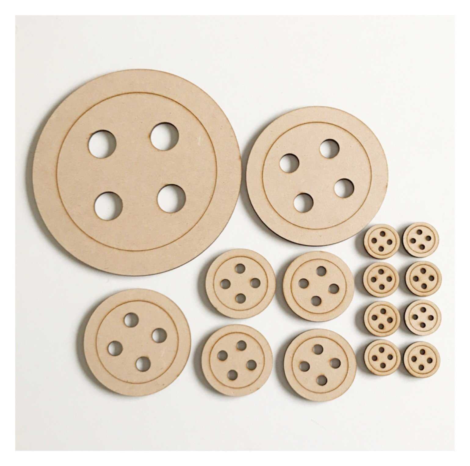 Button Buttons Set Raw MDF Wooden DIY Craft