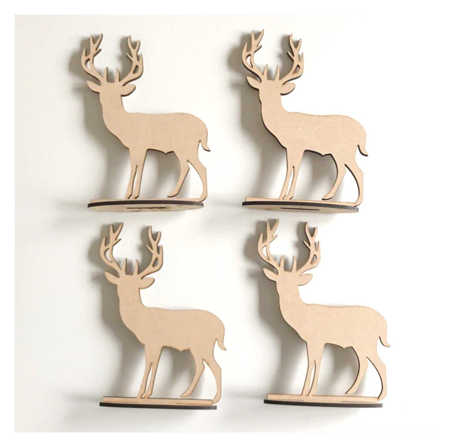 Deer Stag Reindeer x4 Standing Raw MDF Wooden DIY Craft
