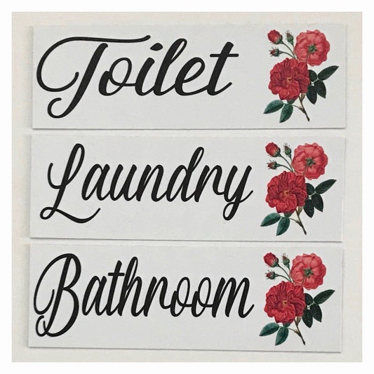 Red Rose Bud Toilet Laundry Bathroom Sign