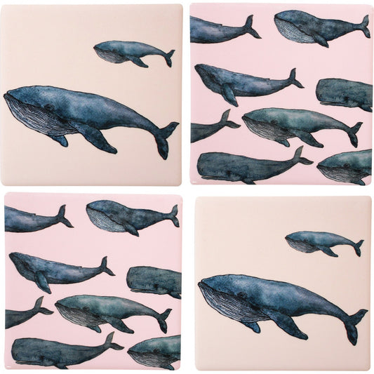 Coasters Set of 4 Whale Family Ocean - The Renmy Store Homewares & Gifts 