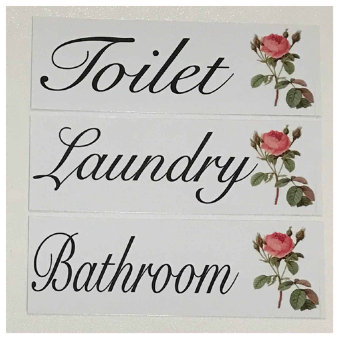 Pink Rose Toilet Laundry Bathroom Sign