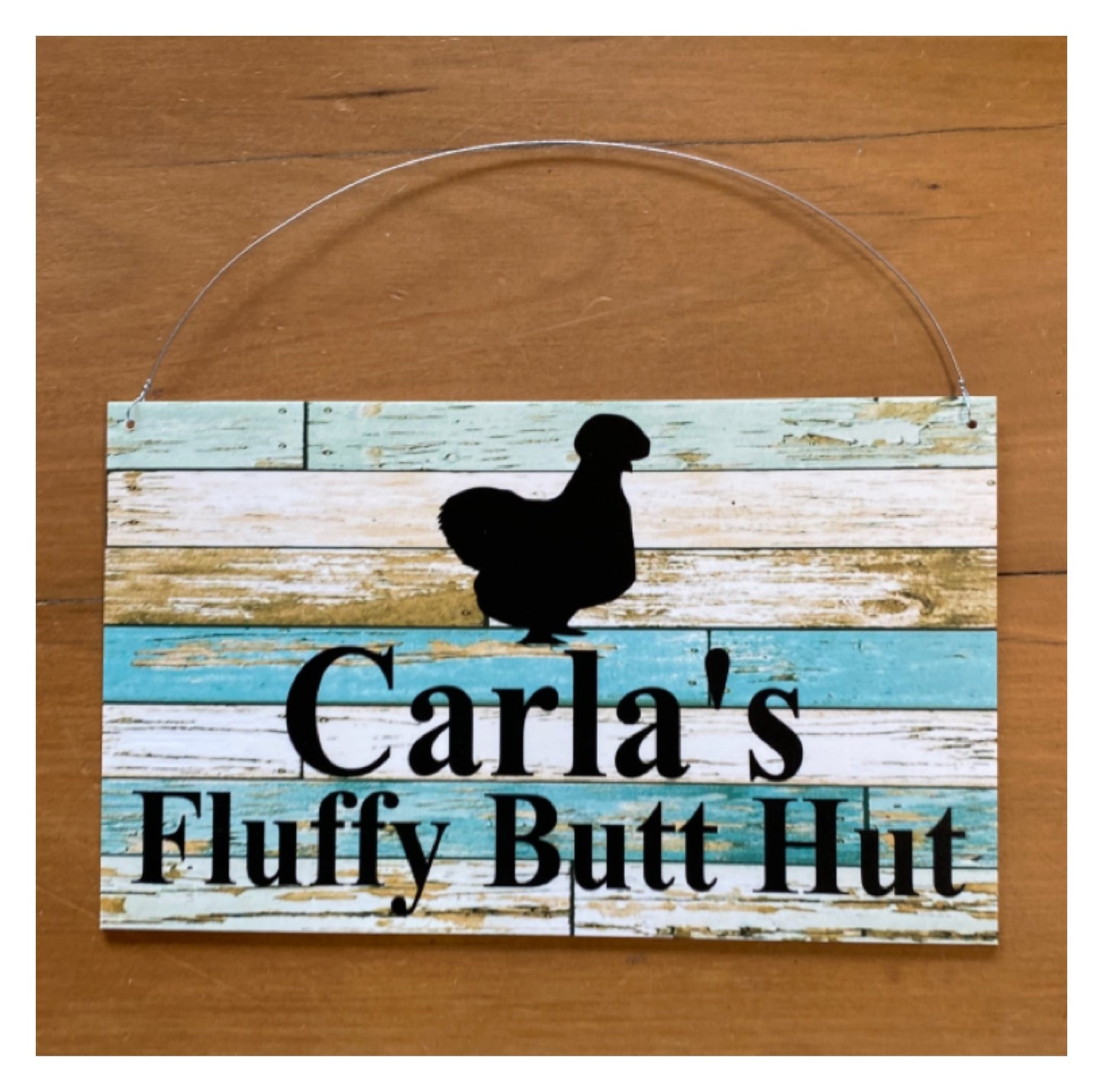 Silkie Chicken Custom Personalised Sign Rustic Blue - The Renmy Store Homewares & Gifts 