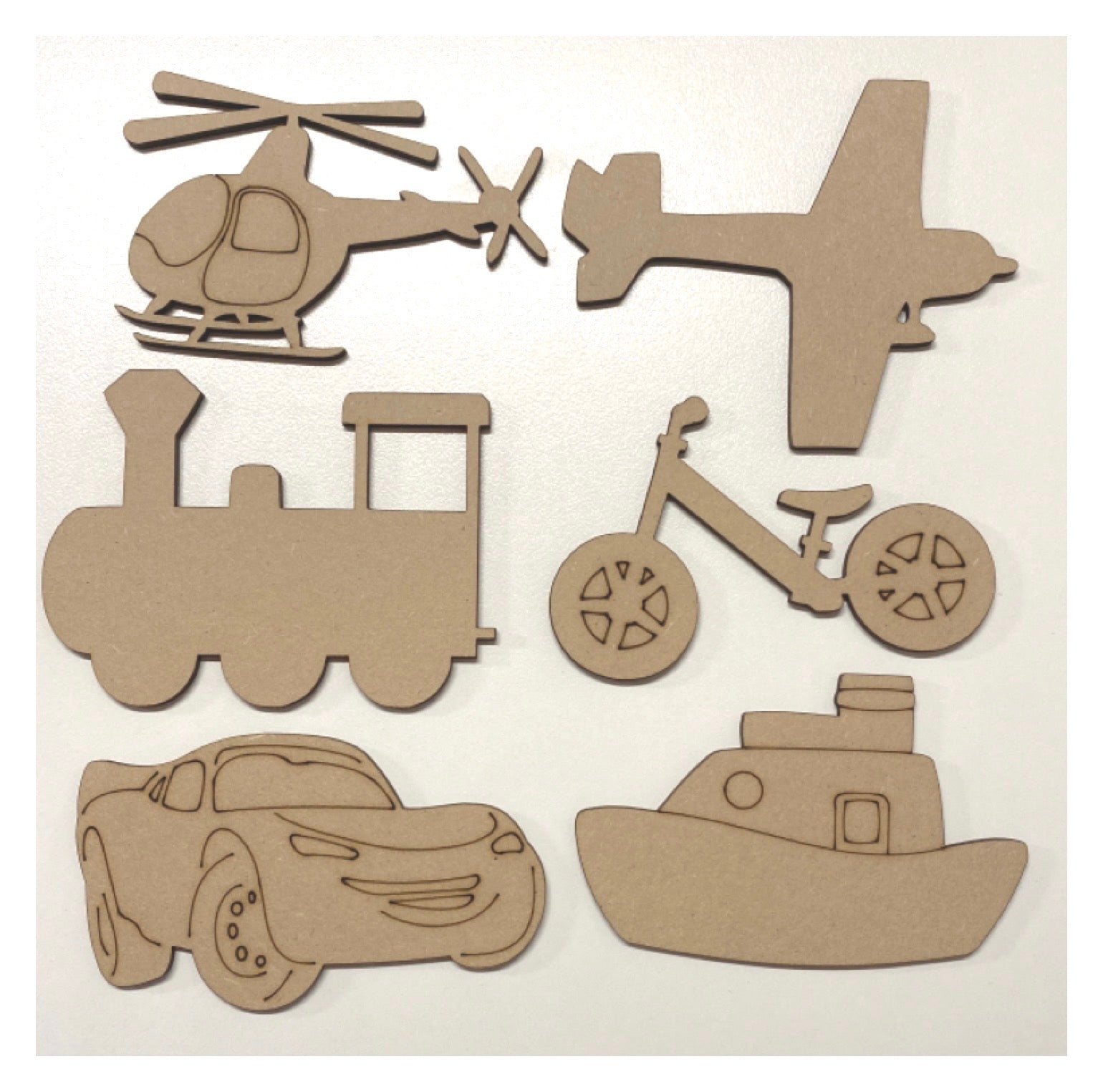 Transport Car Boat Train Plane Boat Set MDF Shape DIY Art Craft - The Renmy Store Homewares & Gifts 