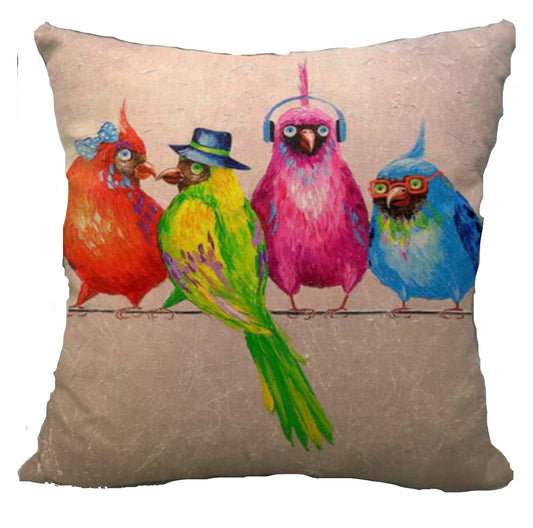 Cushion Funky Colourful Birds - The Renmy Store Homewares & Gifts 