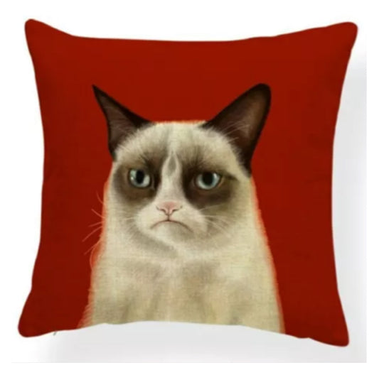 Cushion Cover Cat Retro Grumpy Red - The Renmy Store Homewares & Gifts 