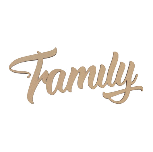Family Script MDF Shape Word Raw Wooden Wall Art - The Renmy Store Homewares & Gifts 