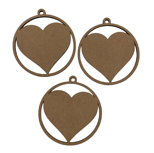 Heart Hanging Decoration Set of 3 DIY Raw MDF Timber Art - The Renmy Store Homewares & Gifts 
