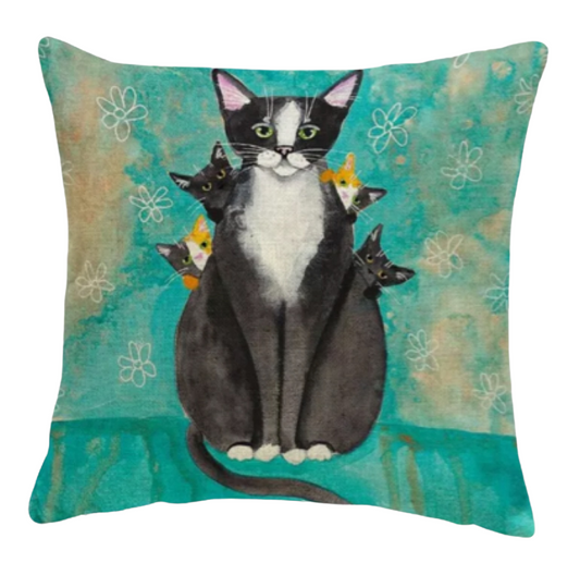 Cushion Cover Cat Retro Family Kitties - The Renmy Store Homewares & Gifts 