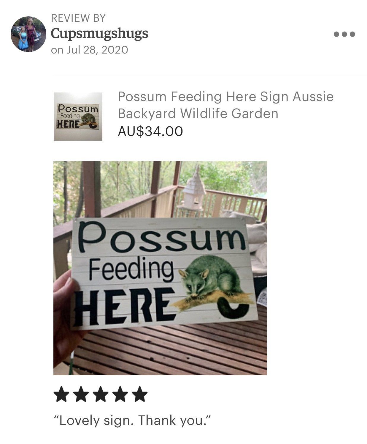 Possum Feeding Here Sign