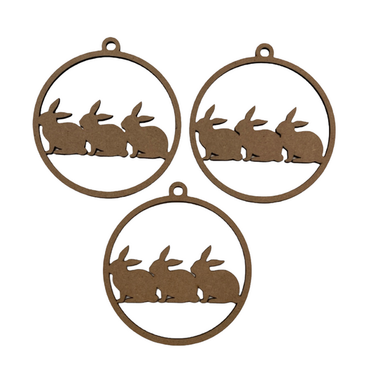 Rabbit 3 Hanging Decoration Set of 3 DIY Raw MDF Timber Art - The Renmy Store Homewares & Gifts 
