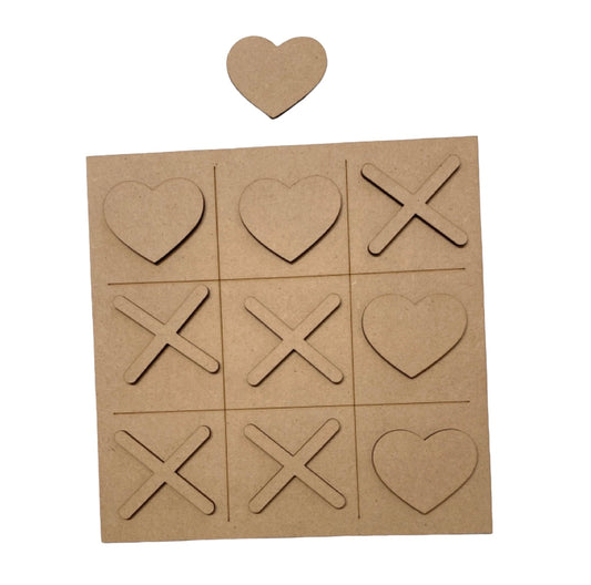 Tic Tac Toe Noughts Crosses Wood DIY Craft Hearts Kisses - The Renmy Store Homewares & Gifts 